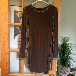 Brown White Fox Mini Shirt Dress